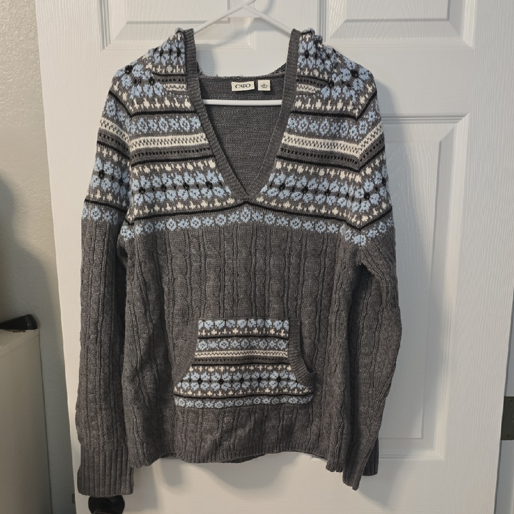 Cato Charcoal Knit Sweater with Patterned Accents